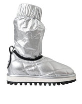 Dolce & Gabbana Metallic Silver Quilted Logo Patch Boot Shoes -   -  Dolce & Gabbana.